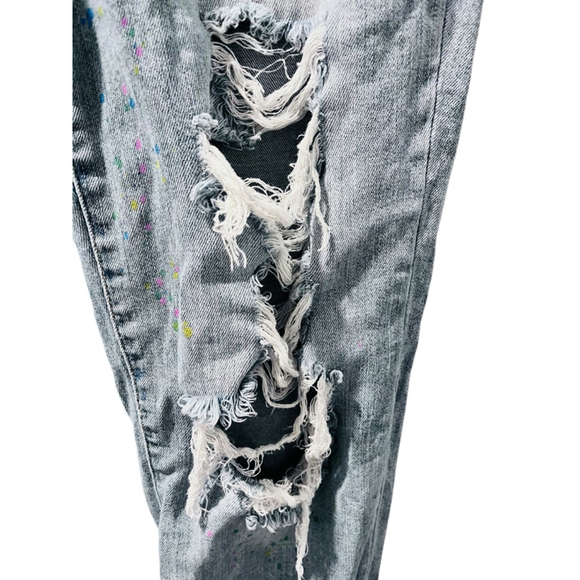 Judy Blue Boyfriend Distressed Paint Speckled Denim Blue Jeans Size 32 Cotton - Picture 4 of 7